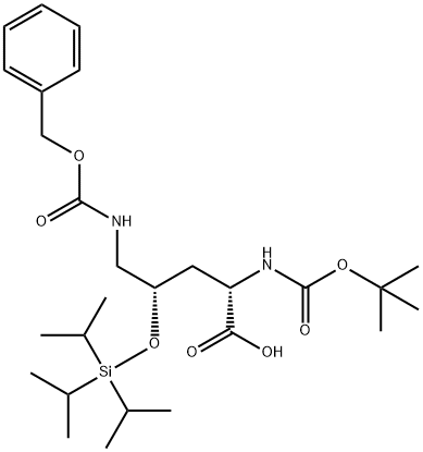 (2S,4S)-5-BENZYLOXYCARBONYLAMINO-2-TERT-BUTOXYCARBONYLAMINO-4-TRIISOPROPYLSILANYLOXY-PENTANOIC ACID, 850996-85-9, 结构式