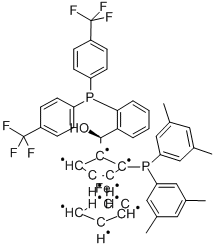 (S)-(-)-[(S)-2-DI(3,5-XYLYL)PHOSPHINOFERROCENYL][2-DI(4-TRIFLUOROMETHYLPHENYL)PHOSPHINOPHENYL]METHANOL 化学構造式