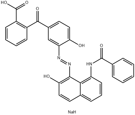 2-[3-[(8-ベンゾイルアミノ-2-ヒドロキシ-1-ナフタレニル)アゾ]-4-ヒドロキシベンゾイル]安息香酸ナトリウム 化学構造式