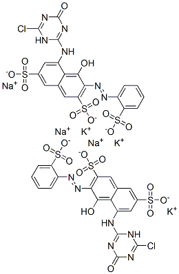5-[(6-chloro-1,4-dihydro-4-oxo-1,3,5-triazin-2-yl)amino]-4-hydroxy-3-[(2-sulphophenyl)azo]naphthalene-2,7-disulphonic acid, potassium sodium salt Structure