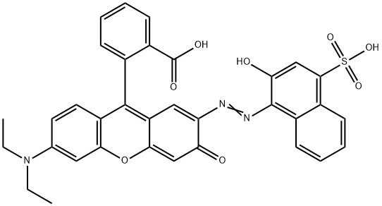 2-[6-(ジエチルアミノ)-2-[(2-ヒドロキシ-4-スルホ-1-ナフチル)アゾ]-3-オキソ-3H-キサンテン-9-イル]安息香酸 化学構造式