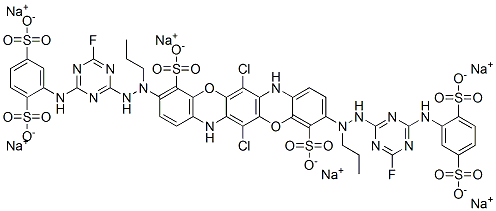 4,11-Triphenodioxazinedisulfonic acid, 6,13-dichloro-3,10-bis3-4-(2,5-disulfophenyl)amino-6-fluoro-1,3,5-triazin-2-ylaminopropylamino-, hexasodium salt 结构式