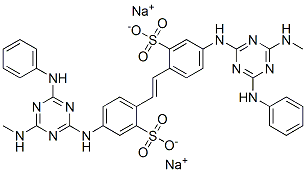 2,2'-(1,2-乙烯二基)双[5-[[4-(甲氨基)-6-(苯基氨基)-1,3,5-三嗪基-2-]氨基]]苯磺酸钠盐 结构式