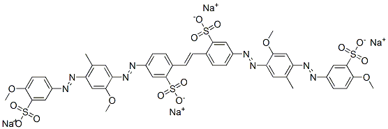 2,2'-(1,2-エテンジイル)ビス[5-[[2-メトキシ-4-[[4-メトキシ-3-[(ソジオオキシ)スルホニル]フェニル]アゾ]-5-メチルフェニル]アゾ]ベンゼンスルホン酸ナトリウム] 化学構造式