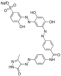 sodium 3-[[5-[[4-[[4-[(4,5-dihydro-3-methyl-5-oxo-1H-pyrazol-4-yl)azo]anilino]carbonyl]phenyl]azo]-2,4-dihydroxyphenyl]azo]-4-hydroxybenzenesulphonate Struktur