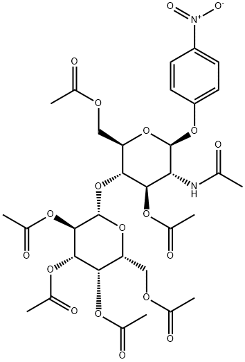 4-硝基苯基 2-(乙酰氨基)-2-脱氧-4-O-(2,3,4,6-四-O-乙酰基-BETA-D-吡喃半乳糖基)-BETA-D-吡喃葡萄糖苷 3,6-二乙酸酯 结构式