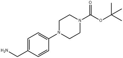 TERT-BUTYL 4-[4-(AMINOMETHYL)PHENYL]TETRAHYDRO-1(2H)-PYRAZINECARBOXYLATE Struktur