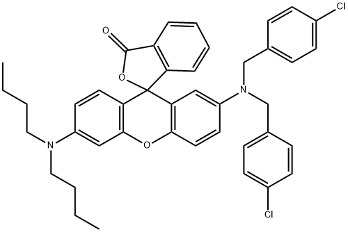 2'-[bis(4-chlorobenzyl)amino]-6'-(dibutylamino)spiro[isobenzofuran-1[3H]-9'[9H]-xanthene]-3-one  Struktur