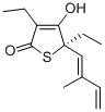 (+)-3,5-ジエチル-4-ヒドロキシ-5-[(E)-2-メチル-1,3-ブタジエニル]チオフェン-2(5H)-オン 化学構造式