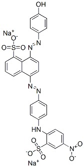 8-[(4-ヒドロキシフェニル)アゾ]-5-[[4-[[4-ニトロ-2-(ソジオスルホ)フェニル]アミノ]フェニル]アゾ]-2-ナフタレンスルホン酸ナトリウム 化学構造式