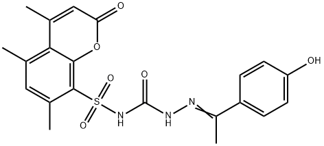 3-[1-(4-oxo-1-cyclohexa-2,5-dienylidene)ethylamino]-1-(4,5,7-trimethyl -2-oxo-chromen-8-yl)sulfonyl-urea Struktur
