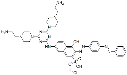 7-[[4,6-bis[4-(2-aminoethyl)piperazin-1-yl]-1,3,5-triazin-2-yl]amino]-4-hydroxy-3-[[4-(phenylazo)phenyl]azo]naphthalene-2-sulphonic acid hydrochloride 结构式