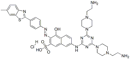 7-[[4,6-bis[4-(2-aminoethyl)-1-piperazinyl]-1,3,5-triazin-2-yl]amino]-4-hydroxy-3-[[4-(6-methylbenzothiazol-2-yl)phenyl]azo]naphthalene-2-sulphonic acid hydrochloride Structure