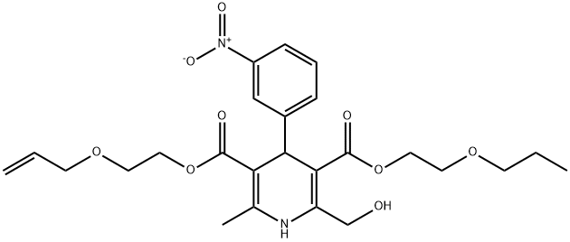 3,5-Pyridinedicarboxylic acid, 1,4-dihydro-2-(hydroxymethyl)-6-methyl- 4-(3-nitrophenyl)-, 5-(2-(2-propenyloxy)ethyl) 3-(2-propoxyethyl) este r Structure