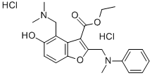 3-Benzofurancarboxylic acid, 4-((dimethylamino)methyl)-5-hydroxy-2-((N - methylanilino)methyl)-, ethyl ester, dihydrochloride Structure