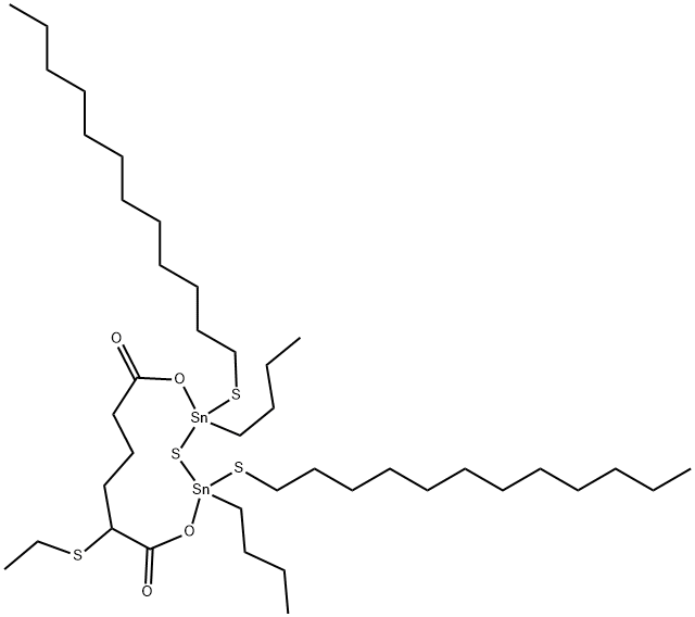2,4-dibutyl-2,4-bis(dodecylthio)-7-(ethylthio)-1,5-dioxa-3-thia-2,4-distannacycloundecane-6,11-dione 结构式