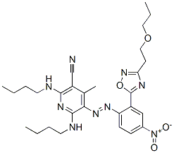 2,6-ビス(ブチルアミノ)-4-メチル-5-[[4-ニトロ-2-[3-(2-プロポキシエチル)-1,2,4-オキサジアゾール-5-イル]フェニル]アゾ]-3-ピリジンカルボニトリル 化学構造式