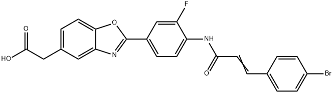 2-[4-[[3-(4-Bromophenyl)-1-oxo-2-propenyl]amino]-3-fluorophenyl]-5-benzoxazoleaceticacid, 853929-59-6, 结构式