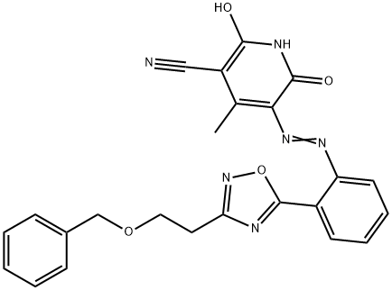 1,2-ジヒドロ-6-ヒドロキシ-4-メチル-2-オキソ-5-[[2-[3-[2-(フェニルメトキシ)エチル]-1,2,4-オキサジアゾール-5-イル]フェニル]アゾ]-3-ピリジンカルボニトリル 化学構造式