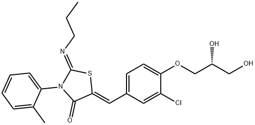 (2Z,5Z)-5-(3-chloro-4-((R)-2,3-dihydroxypropoxy)benzylidene)-2-(propyliMino)-3-(o-tolyl)thiazolidin-4-one Struktur