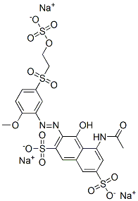 5-(アセチルアミノ)-4-ヒドロキシ-3-[[2-メトキシ-5-[[2-(ソジオスルホオキシ)エチル]スルホニル]フェニル]アゾ]-2,7-ナフタレンジスルホン酸ジナトリウム 化学構造式