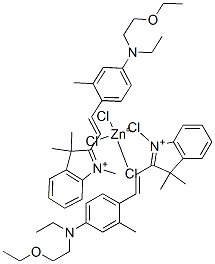 bis[2-[2-[4-[(2-ethoxyethyl)ethylamino]-o-tolyl]vinyl]-1,3,3-trimethyl-3H-indolium] tetrachlorozincate 结构式