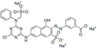 3-[[6-[[4-クロロ-6-[フェニル(ソジオスルホメチル)アミノ]-1,3,5-トリアジン-2-イル]アミノ]-1-ヒドロキシ-3-ソジオスルホ-2-ナフタレニル]アゾ]安息香酸ナトリウム 化学構造式