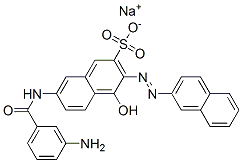 7-[(3-アミノベンゾイル)アミノ]-4-ヒドロキシ-3-(2-ナフタレニルアゾ)-2-ナフタレンスルホン酸ナトリウム 化学構造式