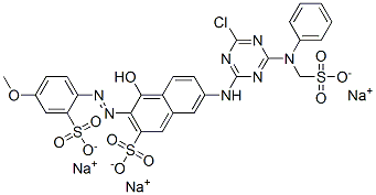 trisodium 7-[[4-chloro-6-[phenyl(sulphonatomethyl)amino]-1,3,5-triazin-2-yl]amino]-4-hydroxy-3-[(4-methoxy-2-sulphonatophenyl)azo]naphthalene-2-sulphonate  Structure