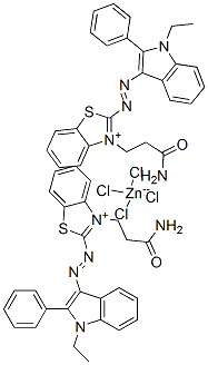 bis[3-(3-amino-3-oxopropyl)-2-[(1-ethyl-2-phenyl-1H-indol-3-yl)azo]benzothiazolium] tetrachlorozincate Struktur