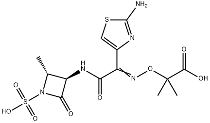 trans-2-[[[1-(2-aminothiazol-4-yl)-2-[(2-methyl-4-oxo-1-sulphoazetidin-3-yl)amino]-2-oxoethylidene]amino]oxy]-2-methylpropionic acid 结构式