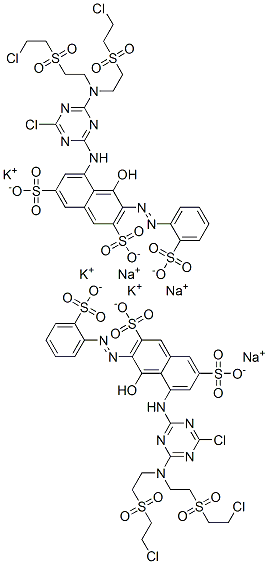 5-[[4-[bis[2-[(2-chloroethyl)sulphonyl]ethyl]amino]-6-chloro-1,3,5-triazin-2-yl]amino]-4-hydroxy-3-[(2-sulphophenyl)azo]naphthalene-2,7-disulphonic acid, potassium sodium salt 结构式