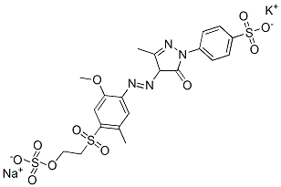 p-[4,5-dihydro-4-[[2-methoxy-5-methyl-4-[[2-(sulphooxy)ethyl]sulphonyl]phenyl]azo]-3-methyl-5-oxo-1H-pyrazol-1-yl]benzenesulphonic acid, potassium sodium salt 结构式