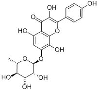7-(α-L-ラムノピラノシルオキシ)-3,5,8-トリヒドロキシ-2-(4-ヒドロキシフェニル)-4H-1-ベンゾピラン-4-オン 化学構造式