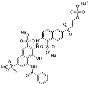 5-(benzoylamino)-4-hydroxy-3-[[1-sulpho-6-[[2-(sulphooxy)ethyl]sulphonyl]-2-naphthyl]azo]naphthalene-2,7-disulphonic acid, sodium salt Structure