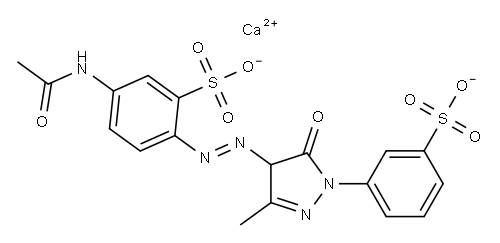 calcium 5-acetamido-2-[[4,5-dihydro-3-methyl-5-oxo-1-(3-sulphonatophenyl)-1H-pyrazol-4-yl]azo]benzenesulphonate 结构式