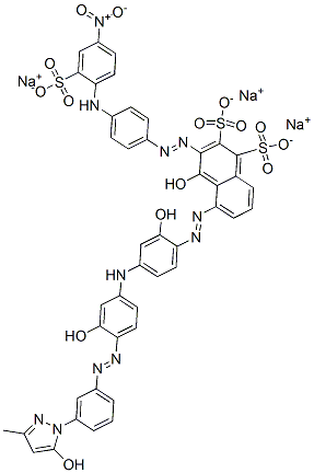 4-hydroxy-5-[[2-hydroxy-4-[3-hydroxy-4-[[3-(5-hydroxy-3-methyl-1H-pyrazol-1-yl)phenyl]azo]anilino]phenyl]azo]-3-[[4-(4-nitro-2-sulphoanilino)phenyl]azo]naphthalenedisulphonic acid, sodium salt 结构式