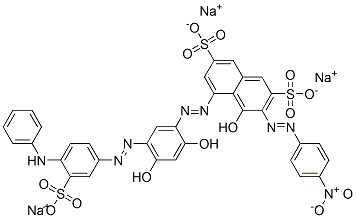 5-[[2,4-ジヒドロキシ-5-[[4-(フェニルアミノ)-3-(ソジオオキシスルホニル)フェニル]アゾ]フェニル]アゾ]-4-ヒドロキシ-3-[(4-ニトロフェニル)アゾ]-2,7-ナフタレンジスルホン酸ジナトリウム 化学構造式