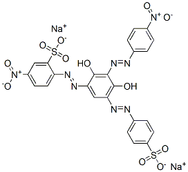 disodium 2-[[2,4-dihydroxy-3-[(4-nitrophenyl)azo]-5-[(4-sulphonatophenyl)azo]phenyl]azo]-5-nitrobenzenesulphonate Structure