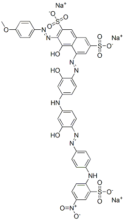 trisodium 4-hydroxy-5-[[2-hydroxy-4-[[3-hydroxy-4-[[4-[(4-nitro-2-sulphonatophenyl)amino]phenyl]azo]phenyl]amino]phenyl]azo]-3-[(4-methoxyphenyl)azo]naphthalene-2,7-disulphonate 结构式