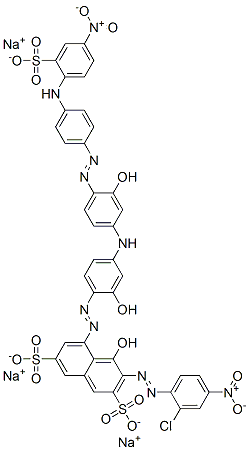 trisodium 3-[(2-chloro-4-nitrophenyl)azo]-4-hydroxy-5-[[2-hydroxy-4-[[3-hydroxy-4-[[4-[(4-nitro-2-sulphonatophenyl)amino]phenyl]azo]phenyl]amino]phenyl]azo]naphthalene-2,7-disulphonate Structure