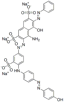 4-アミノ-5-ヒドロキシ-3-[[4-[[4-[(4-ヒドロキシフェニル)アゾ]フェニル]アミノ]-3-(ソジオオキシスルホニル)フェニル]アゾ]-6-(フェニルアゾ)-2,7-ナフタレンジスルホン酸ジナトリウム 化学構造式