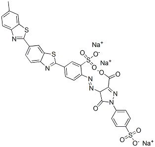 trisodium 4,5-dihydro-4-[[4-(6-methyl[2,6'-bibenzothiazol]-2'-yl)-2-sulphonatophenyl]azo]-5-oxo-1-(4-sulphonatophenyl)-1H-pyrazole-3-carboxylate 结构式