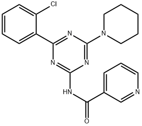 3-Pyridinecarboxamide, N-(4-(2-chlorophenyl)-6-(1-piperidinyl)-1,3,5-t riazin-2-yl)- Structure