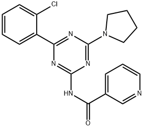 3-Pyridinecarboxamide, N-(4-(2-chlorophenyl)-6-(1-pyrrolidinyl)-1,3,5- triazin-2-yl)- Structure