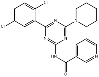 3-Pyridinecarboxamide, N-(4-(2,5-dichlorophenyl)-6-(1-piperidinyl)-1,3 ,5-triazin-2-yl)- Struktur