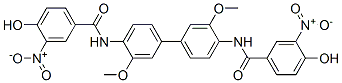 N,N'-(3,3'-dimethoxy[1,1'-biphenyl]-4,4'-diyl)bis[4-hydroxy-3-nitrobenzamide] 结构式