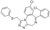 4H-(1,2,4)Triazolo(4,3-a)(1,4)benzodiazepine, 8-chloro-6-(2-chlorophen yl)-1-((phenylthio)methyl)- 结构式