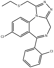 4H-(1,2,4)Triazolo(4,3-a)(1,4)benzodiazepine, 8-chloro-6-(2-chlorophen yl)-1-((ethylthio)methyl)- 结构式