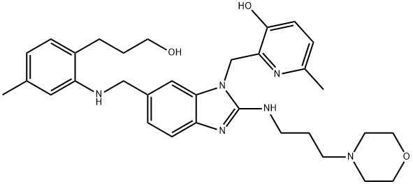 2-[[6-[[[2-(3-羟基丙基)-5-甲基苯基]氨基]甲基]-2-[[3-(吗啉-4-基)丙基]氨基]苯并咪唑-1-基]甲基]-6-甲基吡啶-3-醇, 857066-90-1, 结构式